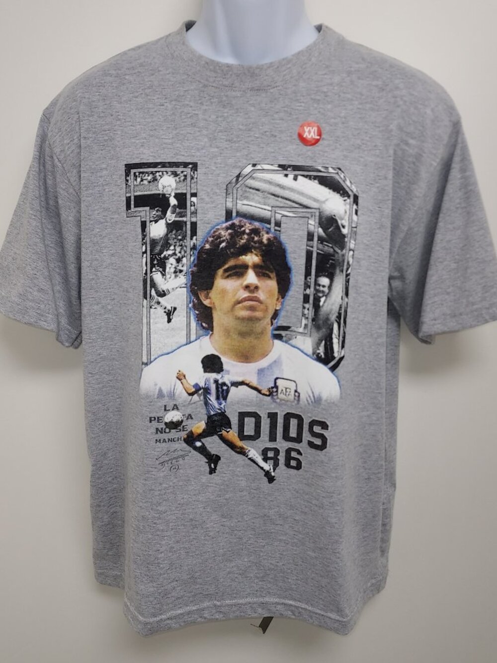 ARGENTINA GRAY DIEGO MARADONA #10 & SIGNATURE SOCCER T-SHIRT MEN SIZE: XXL NWT